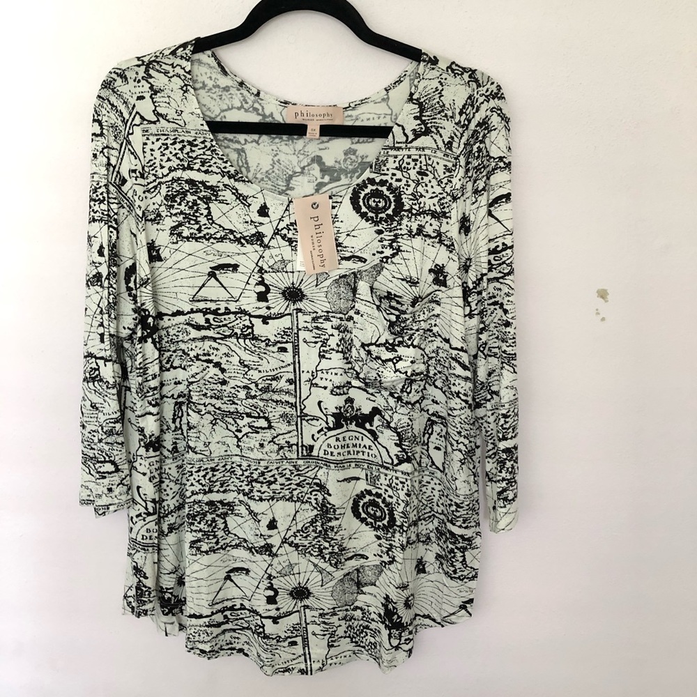 NWT Philosophy Graphic Map 3/4 Sleeve Shirt
